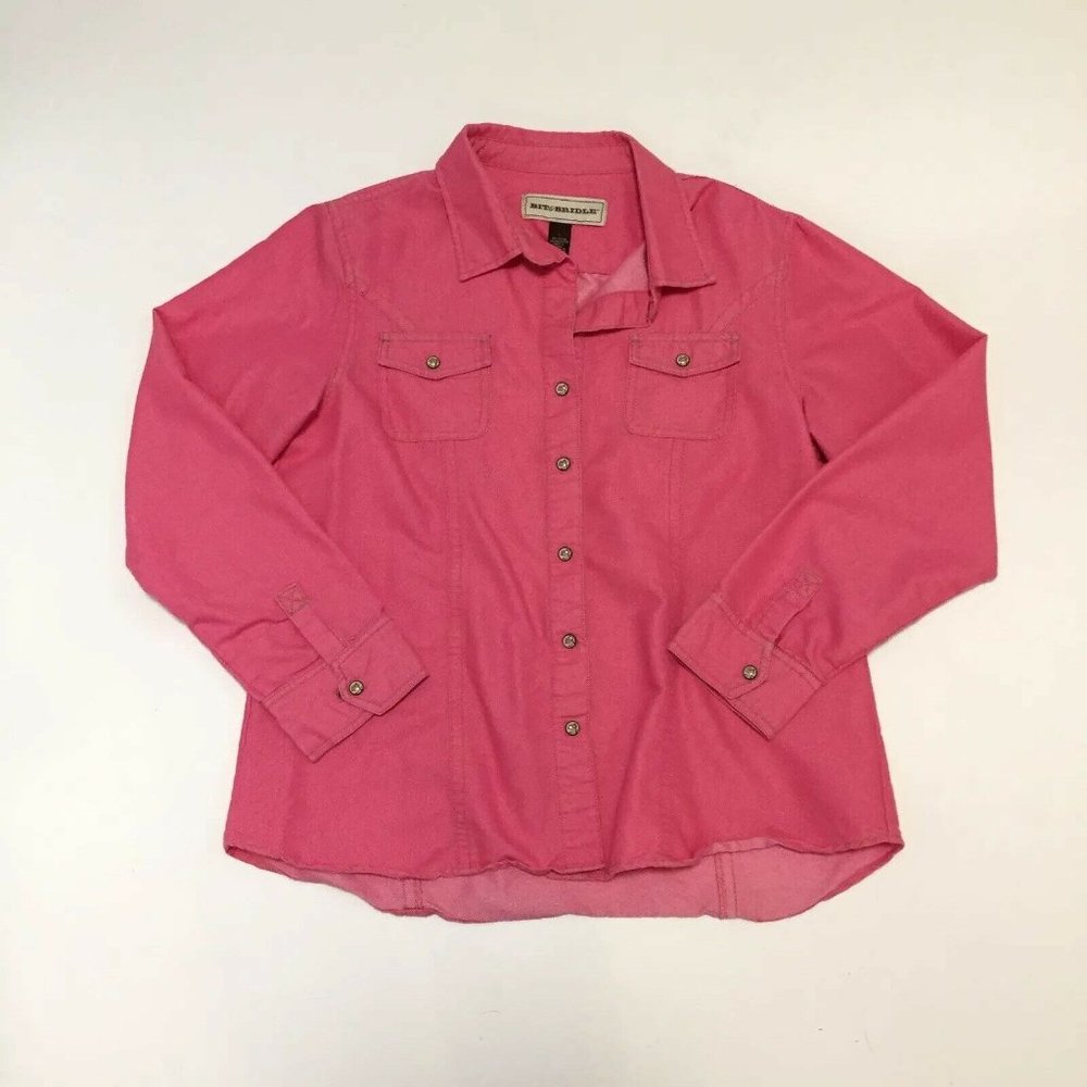 * Bit Bridle Pink Long Sleeve Pearl Snap Shirt